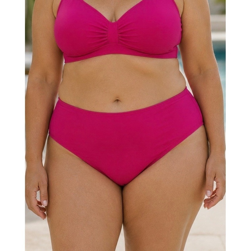 LLBean Bikini Bottoms Swimsuit 18 XL Pink Magenta High Rise UPF Beach Swim Brief